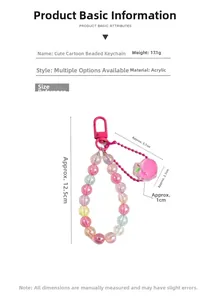 Detailed size and weight specs for the pink acrylic beaded flower keychain pendant