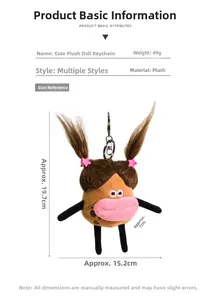 Detailed plush potato keychain view with size measurements and funny star hair clips