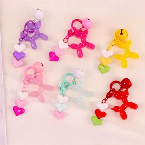Cartoon Balloon Dog Keychain Heart Beads Bell Ornament Bag Hanging Accessory Aesthetic Gift For Women Girls Students