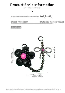 Detail of leather flower bead chain keychain with 30.3cm length and 45g weight