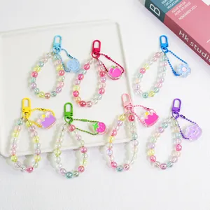 Colorful Acrylic Beaded Keychain Iridescent Ball Bead Bag Pendant Cartoon Smiley Flower Star Fruit Charm Gift For Women Girls