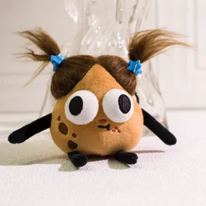 Funny fuzzy potato plush keychain with big eyes and blue star hair clips for bags