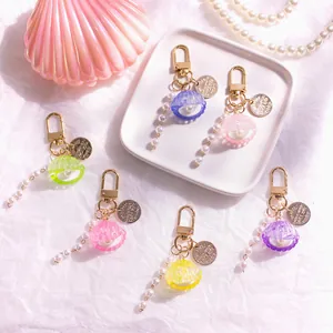 Simpatico Portachiavi con Perla Artificial e Conchiglia in Resina per Donna Anello in Metallo Dorato Pendente per Borsa Tema Marino