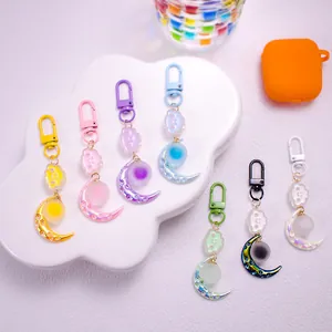 Cute Cartoon Cloud Moon Pendant Keychain Ins Style Resin Acrylic Bag Charm Accessory For Students Women Kids Gift Jewelry
