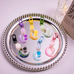 Cartoon moon pendants with colorful crystals and cute cloud keychains for bags