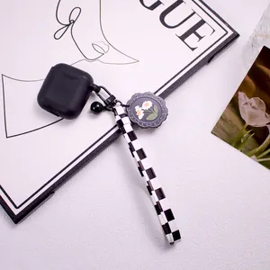 Minimalist black plaid ribbon keychain with daisy acrylic pendant for backpack decoration