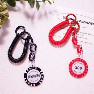 Monte Carlo Poker Club keychain with spring cord and colorful acrylic chain in red and black