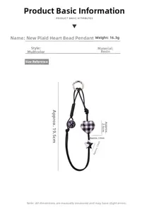 Detail view of checkered heart bead lanyard with resin star charms for phone or bags