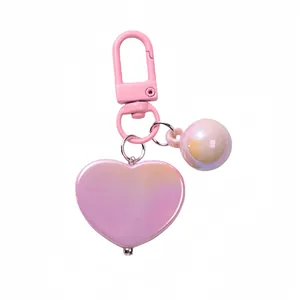 Gradient pink heart keychain pendant with pearl luster and metal lobster clasp for bags