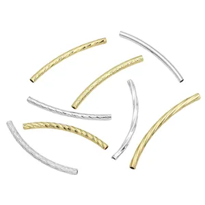 14K Gold Plated Copper Curved Tube Beads Twisted Noodle Connector For DIY Jewelry Making Bracelet Necklace Findings