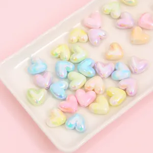Colorful acrylic heart beads with aurora finish for DIY jewelry and necklaces