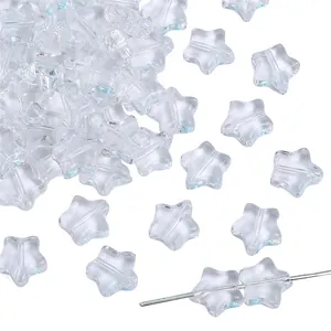 Macro view of 8mm star-shaped transparent glass beads with center holes for DIY crafts