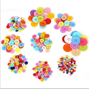 Rainbow assorted colorful resin buttons in various sizes and styles for DIY sewing projects