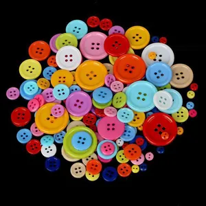 Mixed colorful 4-hole round plastic buttons in various sizes for DIY sewing and shirts