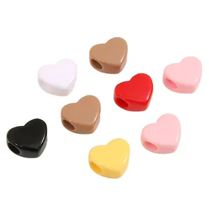 Perles en acrylique colorées en forme de cœur avec de grands trous pour colliers DIY
