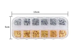 DIY jewelry making kit with 12-grid storage box and assorted gold and silver jump rings