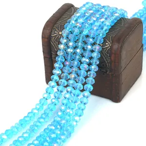 Light blue faceted crystal glass wheel beads for DIY jewelry making and bracelet crafts