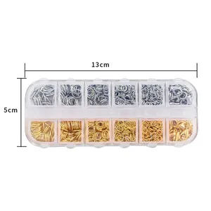 12-grid jewelry kit with gold and silver lobster clasps and jump rings for DIY crafts
