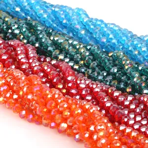 Faceted crystal glass rondelle beads in blue, green, red and orange for DIY jewelry