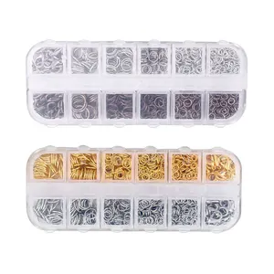 12-grid DIY jewelry findings kit with lobster clasps and open rings in assorted colors