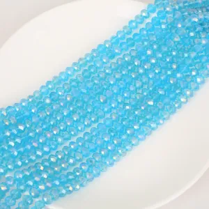 Light blue faceted glass crystal rondelle beads with AB rainbow coating for DIY jewelry