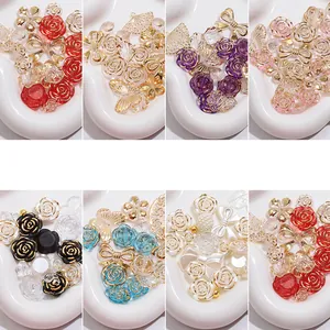 Gemischte Acrylperlen DIY Schmuckherstellung Irisierende Blumen Schmetterlings Schleifen Muschel Charms Goldrand Bastelzubehör
