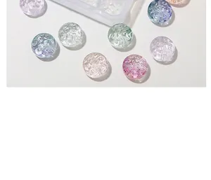 Close-up of pastel relief flower pattern glass beads for DIY jewelry making