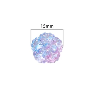 Pack de 10 cuentas de vidrio con flores degradadas aurora 15mm para hacer joyas DIY