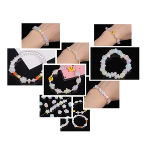 Detail view of colorful acrylic star and heart beads for DIY handmade bracelets and necklaces