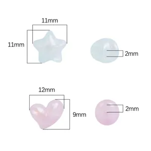 Iridescent acrylic star and heart beads for DIY jewelry making with dimensions shown
