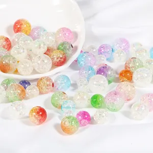 Colorful iridescent acrylic floral bubble beads with crackle texture for DIY jewelry making