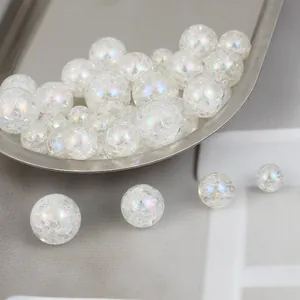 Iridescent acrylic floral bubble beads with ice crackle texture for DIY jewelry making