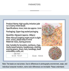 Detailed view of 4mm icy cream glass seed beads for DIY jewelry making accessories