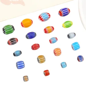 Perle ovali in vetro Millefiori colorate con motivi chevron per gioielli fai da te
