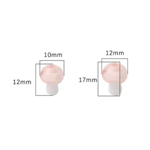 Pink and white mushroom glass beads in 12x10mm and 17x12mm sizes for DIY jewelry