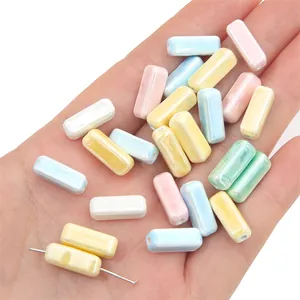 6x15mm rectangular colorful glazed ceramic beads for DIY jewelry and bracelet making