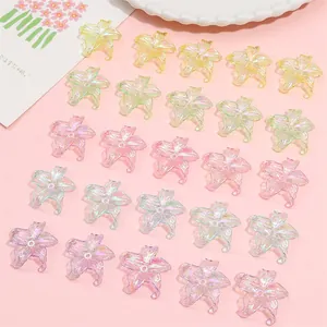 Iridescent AB acrylic flower beads in macaron colors for DIY jewelry making and crafts