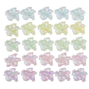 25pcs AB coated acrylic five-petal flower beads in pastel macaron colors for DIY jewelry