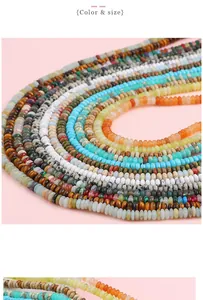 Flat round natural stone spacer beads for DIY jewelry making in assorted colors and textures