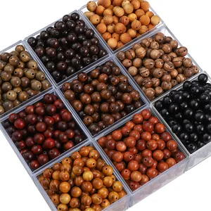 Perles rondes en bois naturel de 8mm en couleurs variées pour bijoux faits à la main