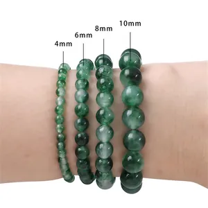 Natural green chalcedony round bead bracelets in 4mm to 10mm sizes for jewelry making