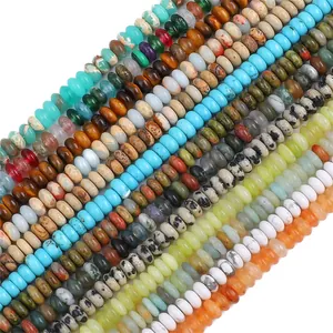 Flat round natural gemstone spacer beads for DIY jewelry making in various colors
