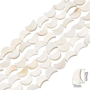 Cuentas de concha natural en forma de luna para joyería DIY, dijes blanco perla 10x7mm