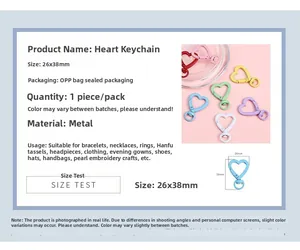 Macro view of macaron colored heart carabiners for DIY crafts showing 26x38mm dimensions