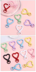 Colorful heart-shaped spring clasps in macaron shades for DIY keychain accessories
