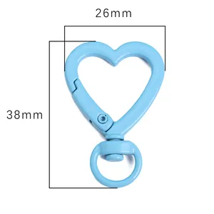 Light blue heart-shaped swivel lobster clasp with 26mm x 38mm dimensions for DIY crafts