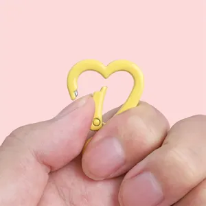 Yellow heart-shaped alloy spring clasp carabiner for DIY keychain and phone chain