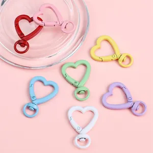 Colorful heart-shaped spring clasp alloy keychains for DIY handmade accessories