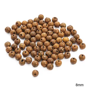 Handmade 8mm dark wood beads with natural grain for DIY jewelry making and bracelets