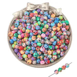 Perles rondes colorées en argile polymère pour bijoux DIY faits main et boucles d'oreilles